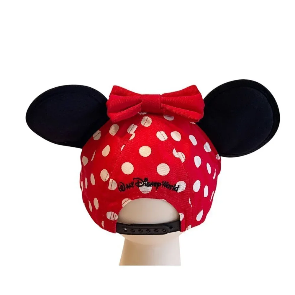Minnie Mouse Hugs & Kisses Polka Dot Baseball Cap With Ears & Bow For Kids NWOT
